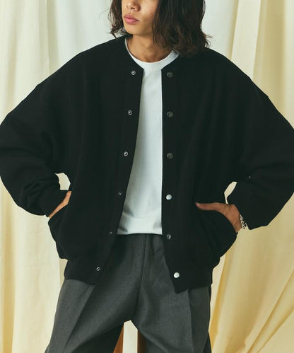 寬鬆版型 休閒風針織衛衣風圓領按扣開衫
