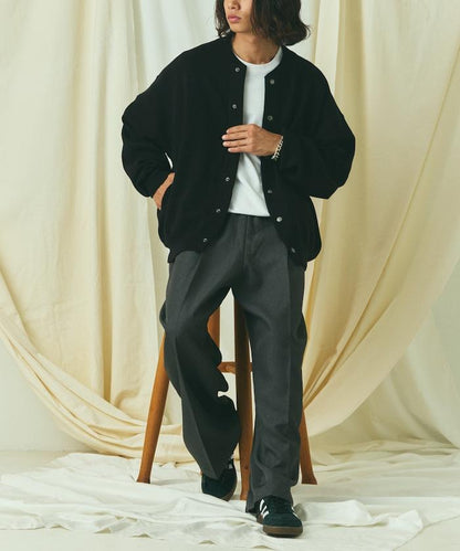 寬鬆版型 休閒風針織衛衣風圓領按扣開衫