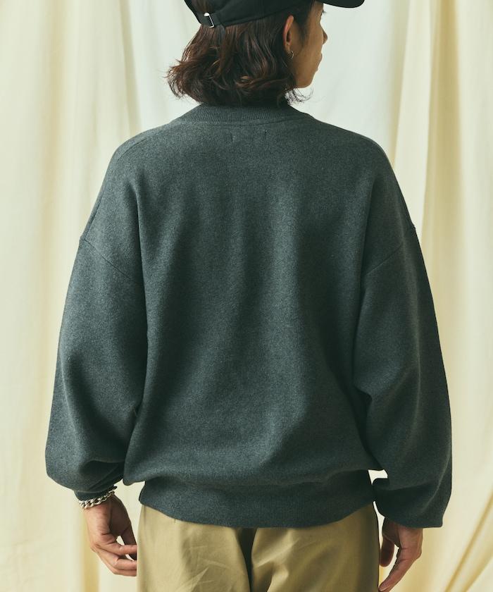 寬鬆版型 休閒風針織衛衣風圓領按扣開衫