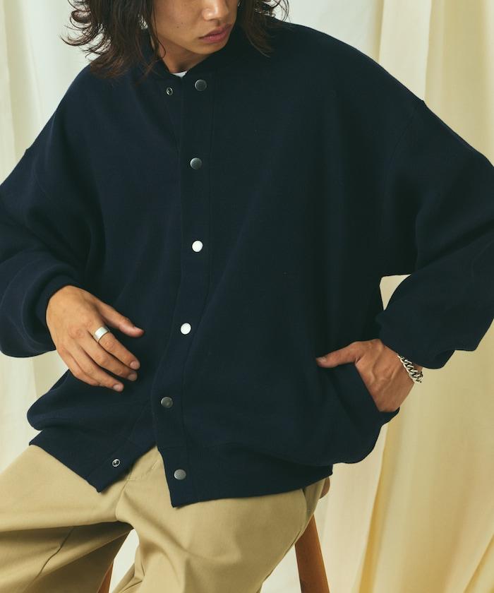 寬鬆版型 休閒風針織衛衣風圓領按扣開衫