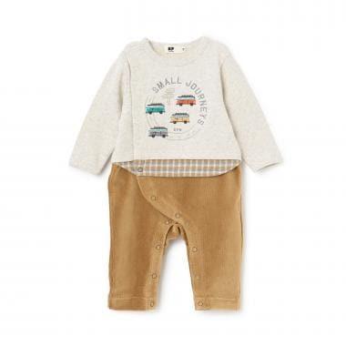 汽車刺繡衛衣布拼接燈芯絨連體衣