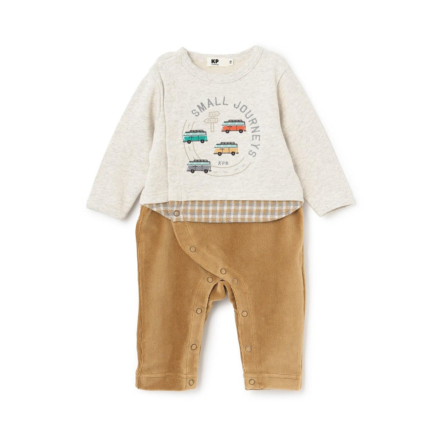 汽車刺繡衛衣布拼接燈芯絨連體衣