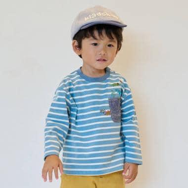 恐龍胸袋條紋長袖T恤