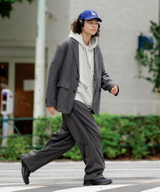 Urban Comfortable 休閒寬鬆羊毛感套裝 /西裝外套/休閒褲