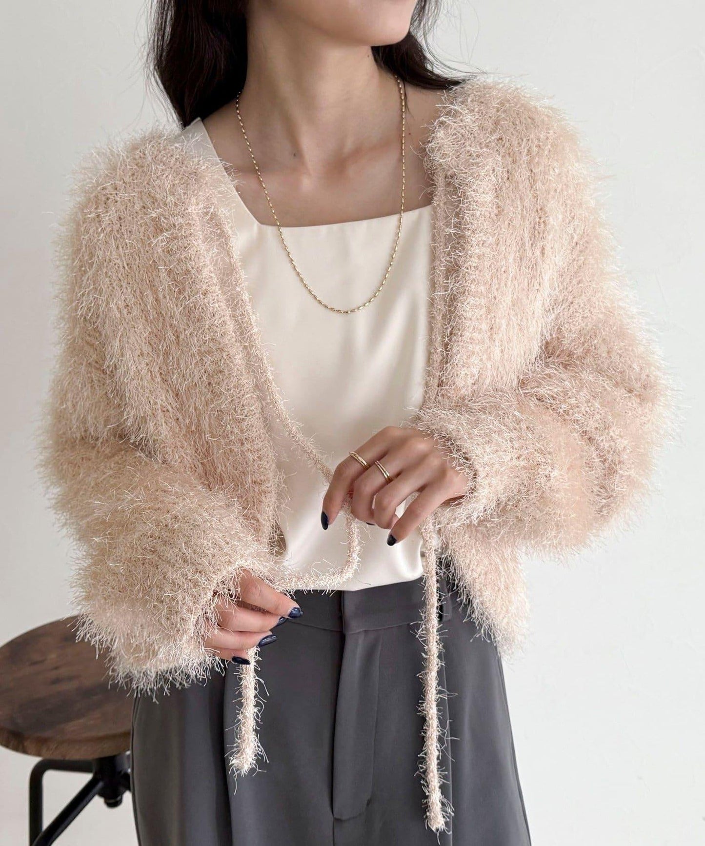 聚酯羽毛針織短外套