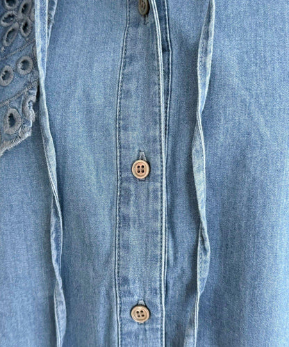 刺繡斗篷領牛仔襯衫