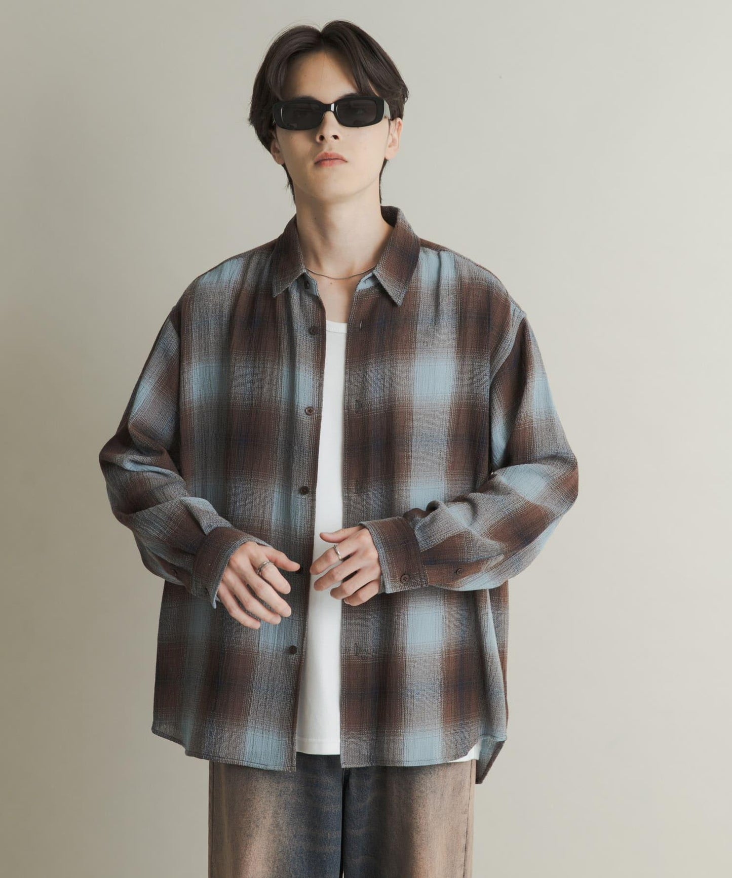 漸變格紋常規領襯衫