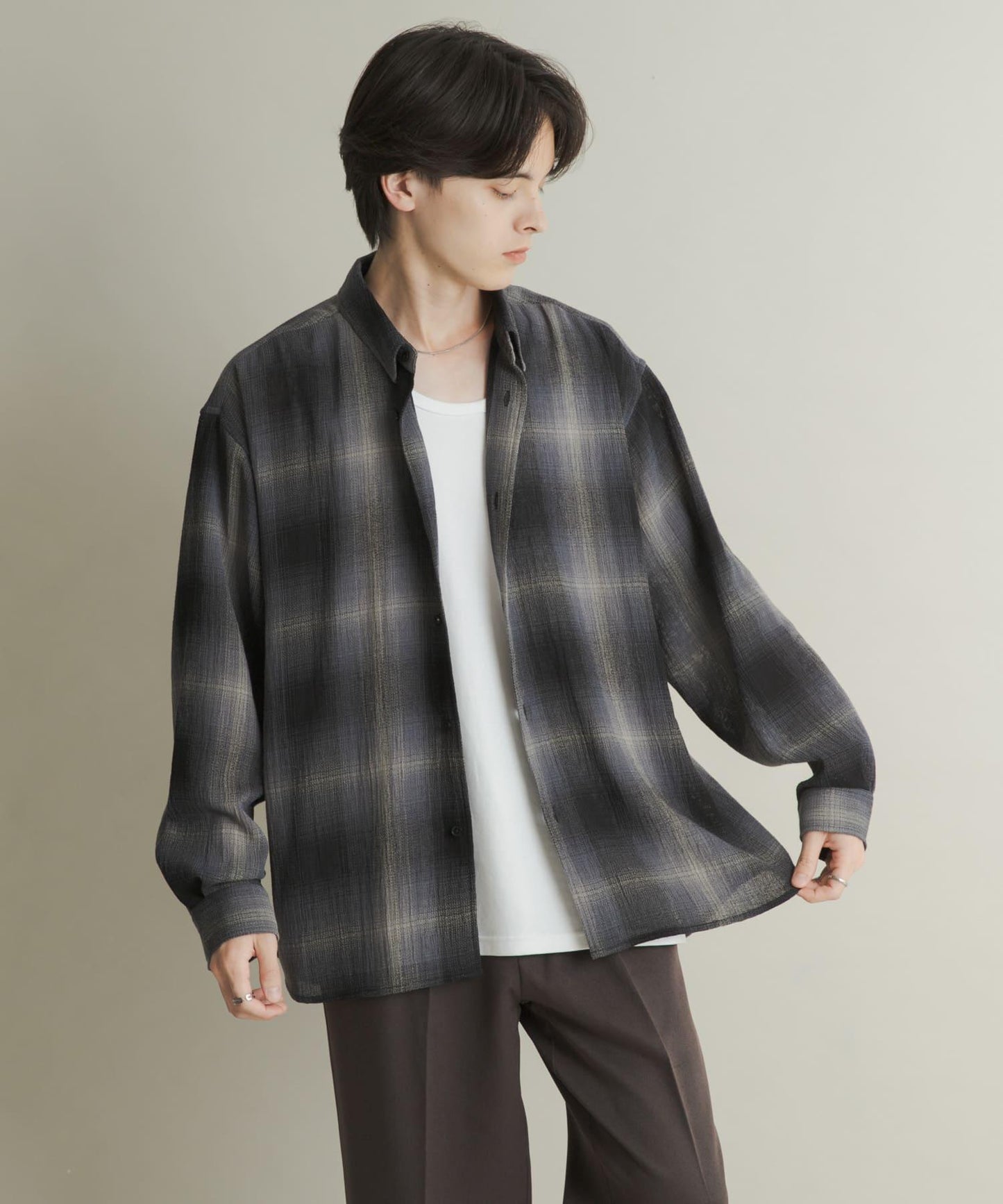 漸變格紋常規領襯衫