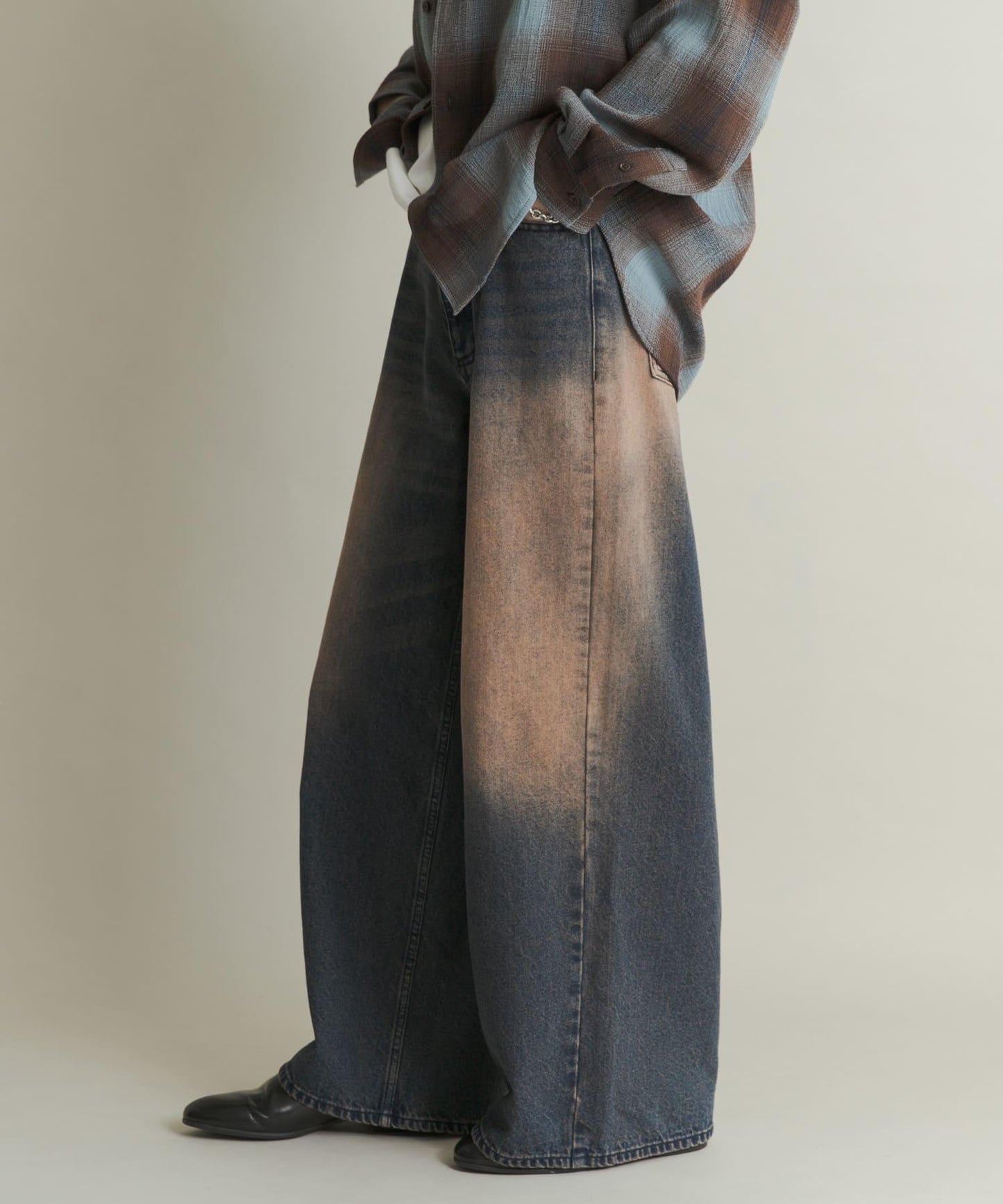 復古風牛仔寬腿褲