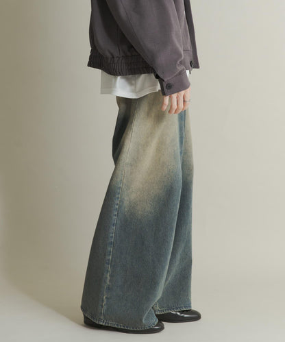 復古風牛仔寬腿褲