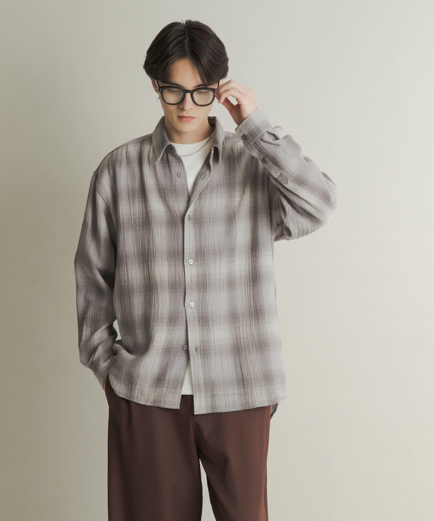 漸變格紋常規領襯衫