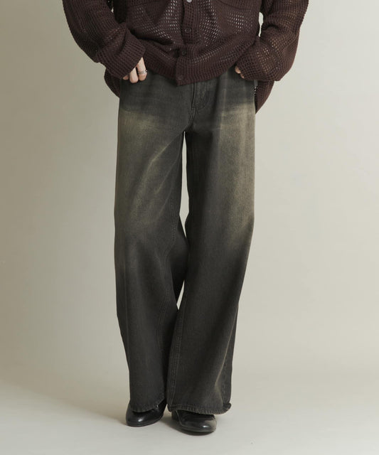 復古風牛仔寬腿褲