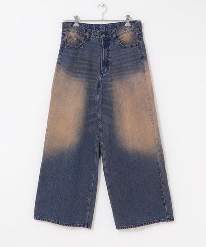 復古風牛仔寬腿褲