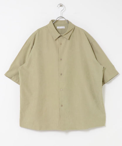 超寬鬆桃色緞面短袖襯衫