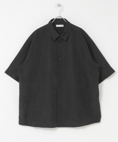 超寬鬆桃色緞面短袖襯衫