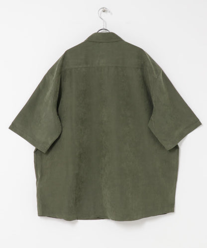 超寬鬆桃色緞面短袖襯衫