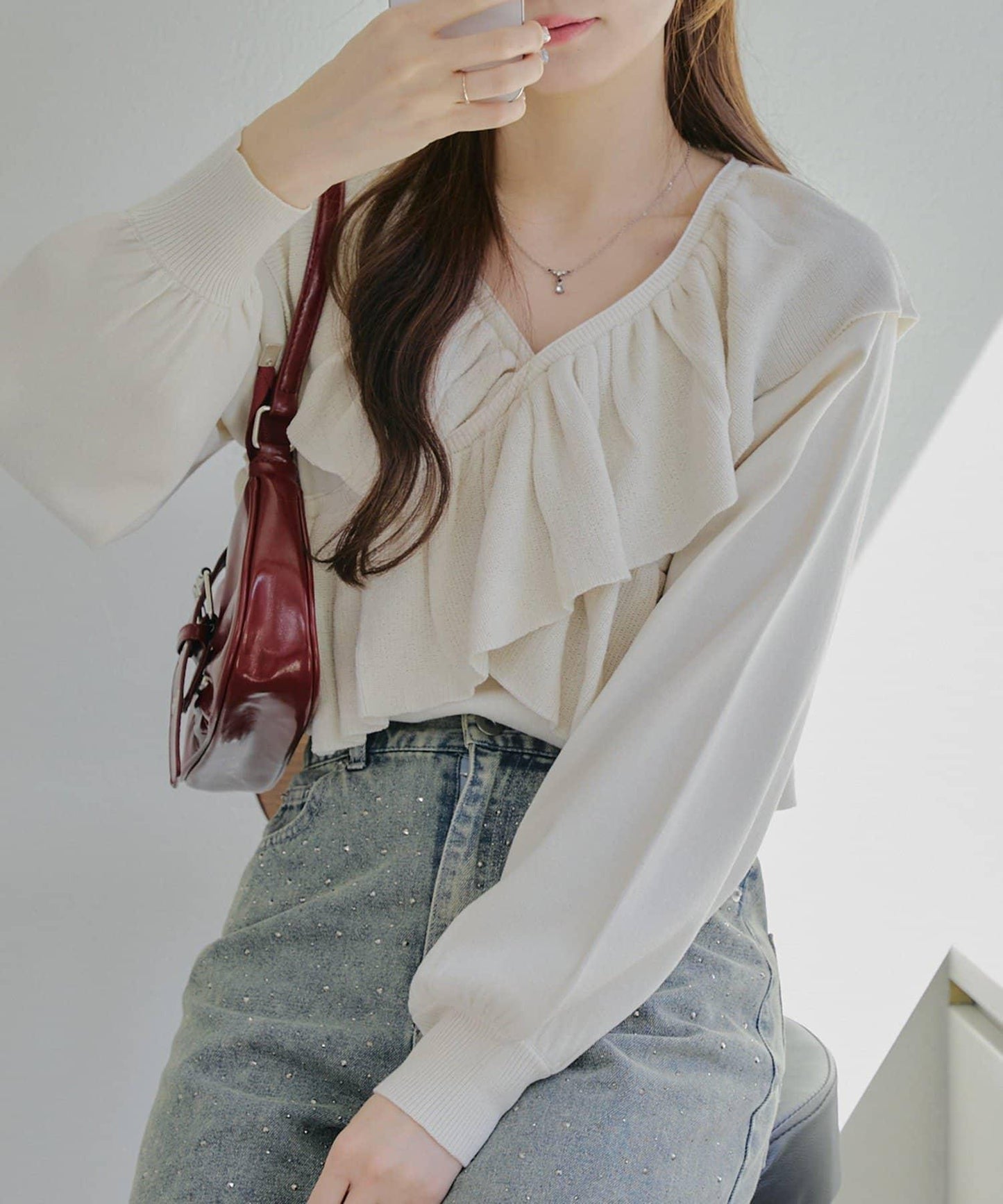 【RMAF】交叉荷葉邊針織衫