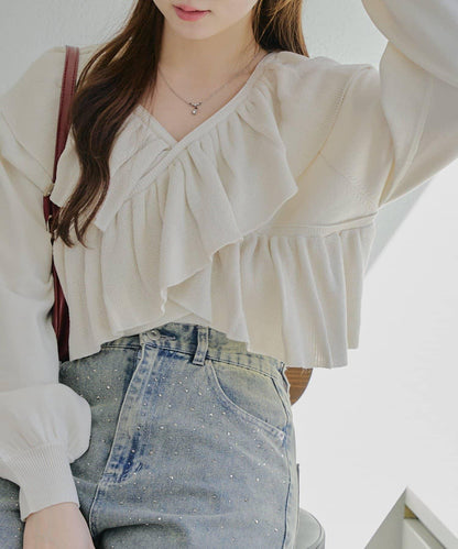 【RMAF】交叉荷葉邊針織衫