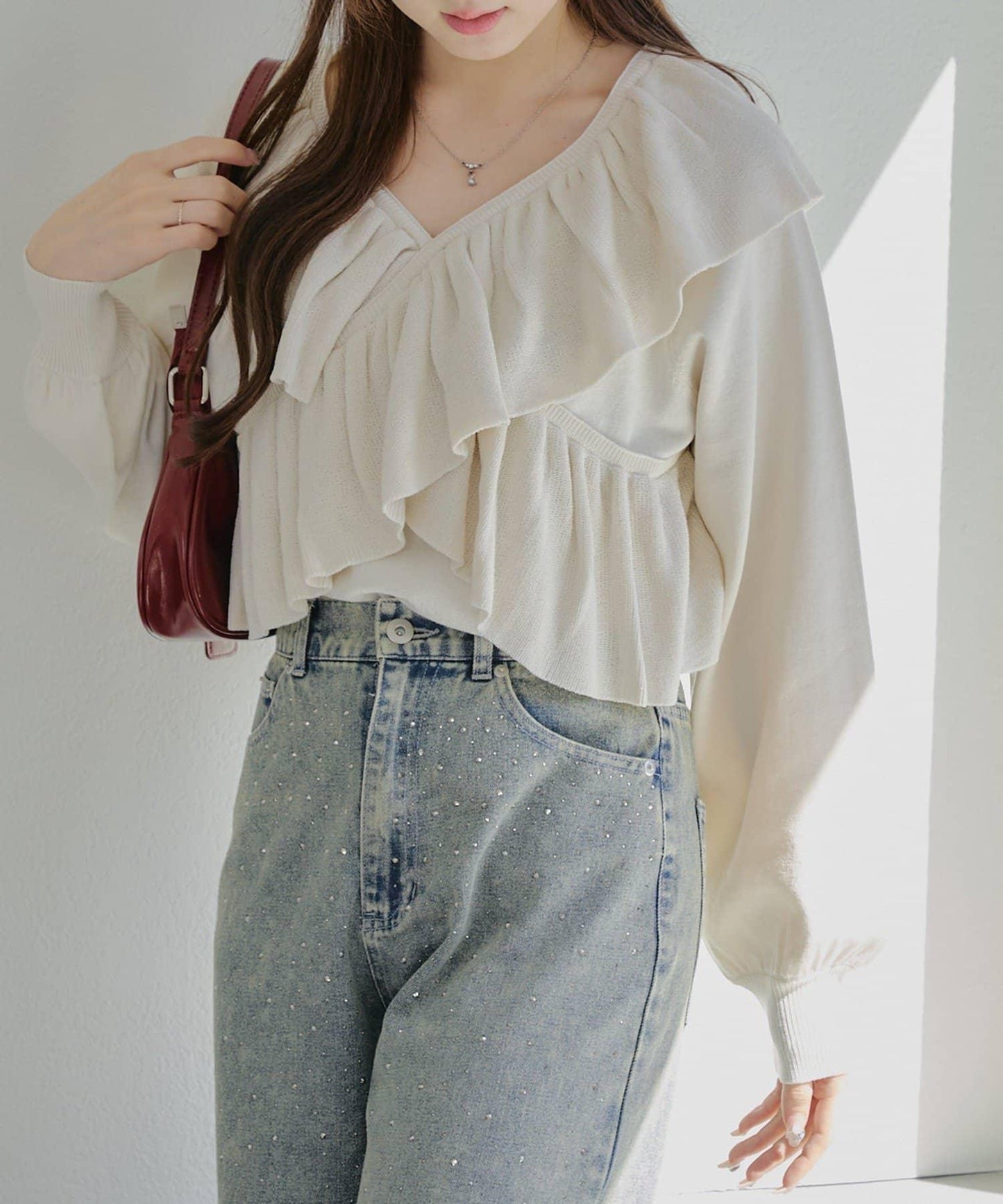 【RMAF】交叉荷葉邊針織衫