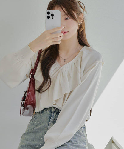 【RMAF】交叉荷葉邊針織衫