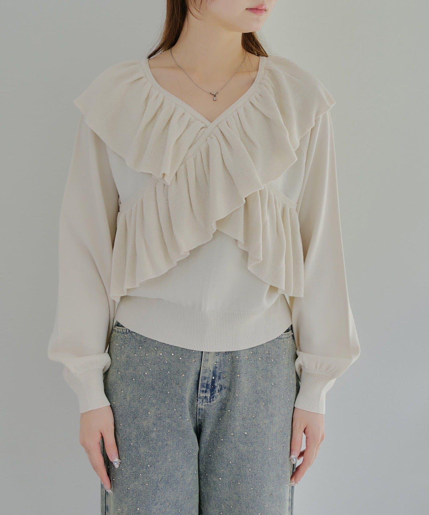 【RMAF】交叉荷葉邊針織衫