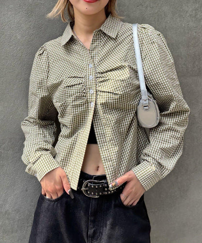 泡泡袖褶皺長袖襯衫