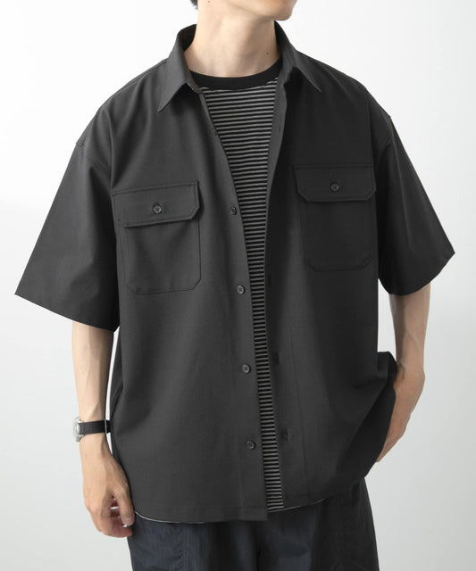 雙口袋工裝短袖襯衫
