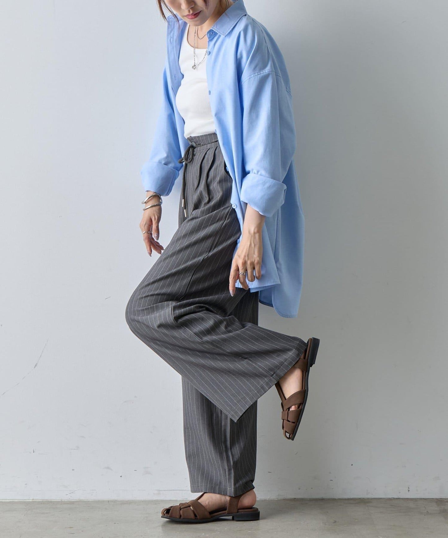 【AW】細條紋休閒褲