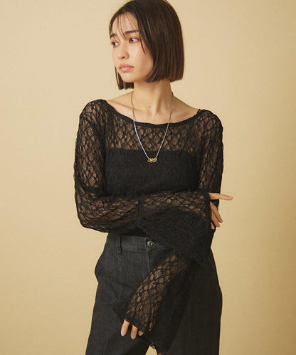蕾絲喇叭袖套頭衫