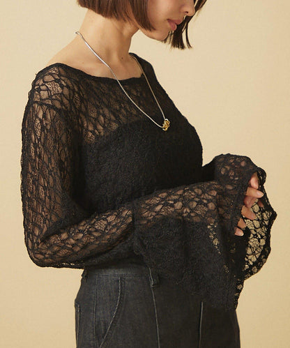 蕾絲喇叭袖套頭衫