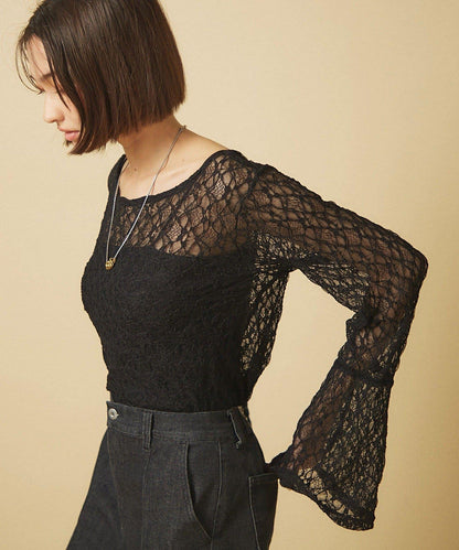 蕾絲喇叭袖套頭衫