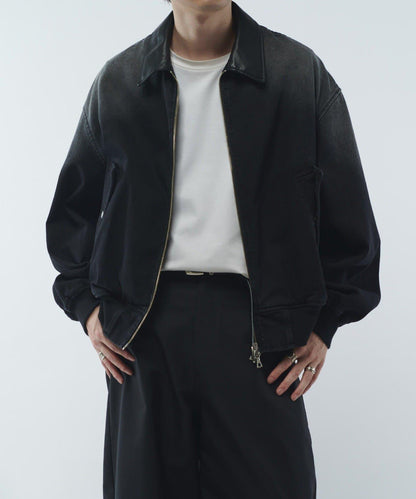 皮革拼接牛仔飛行夾克