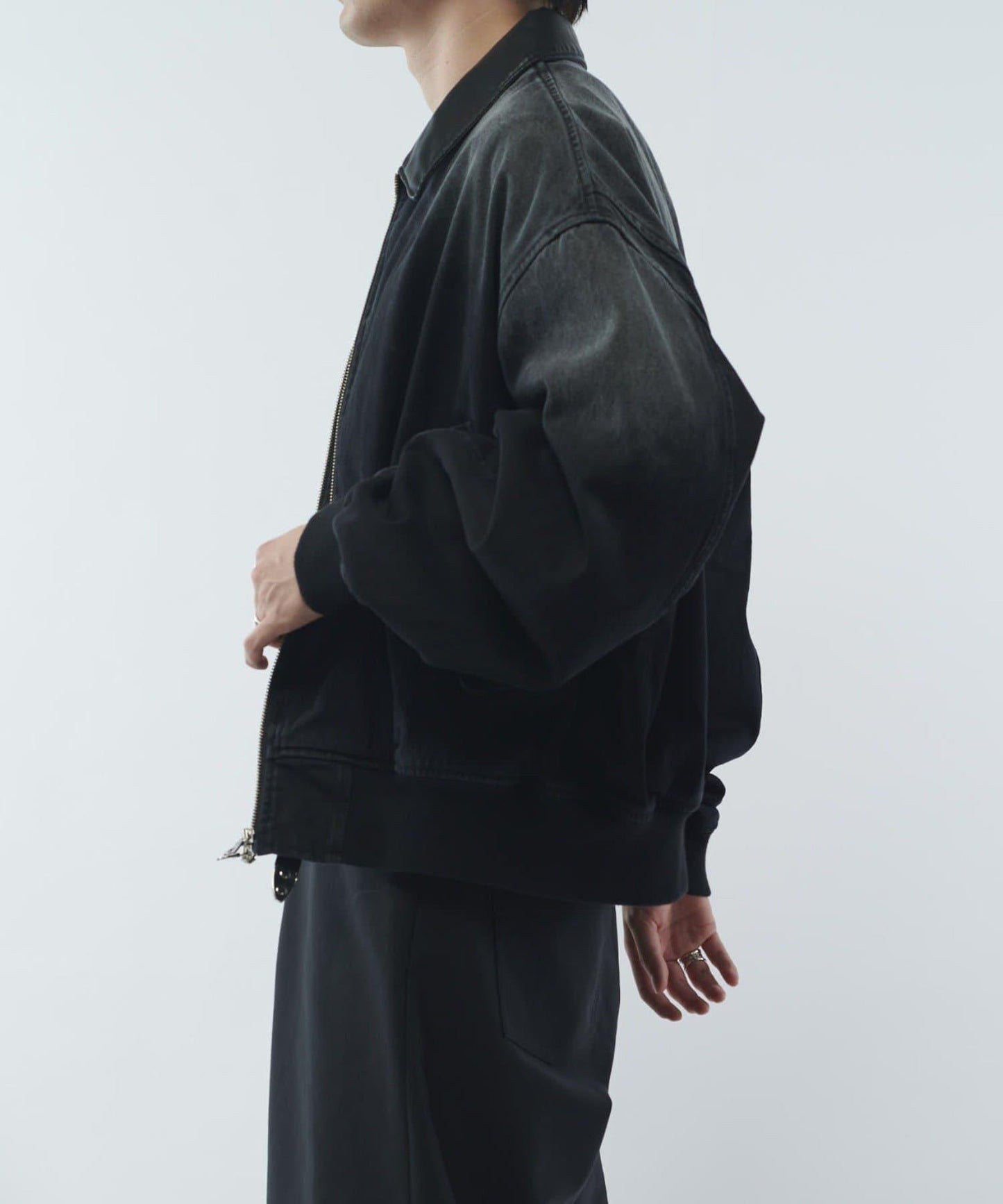 皮革拼接牛仔飛行夾克