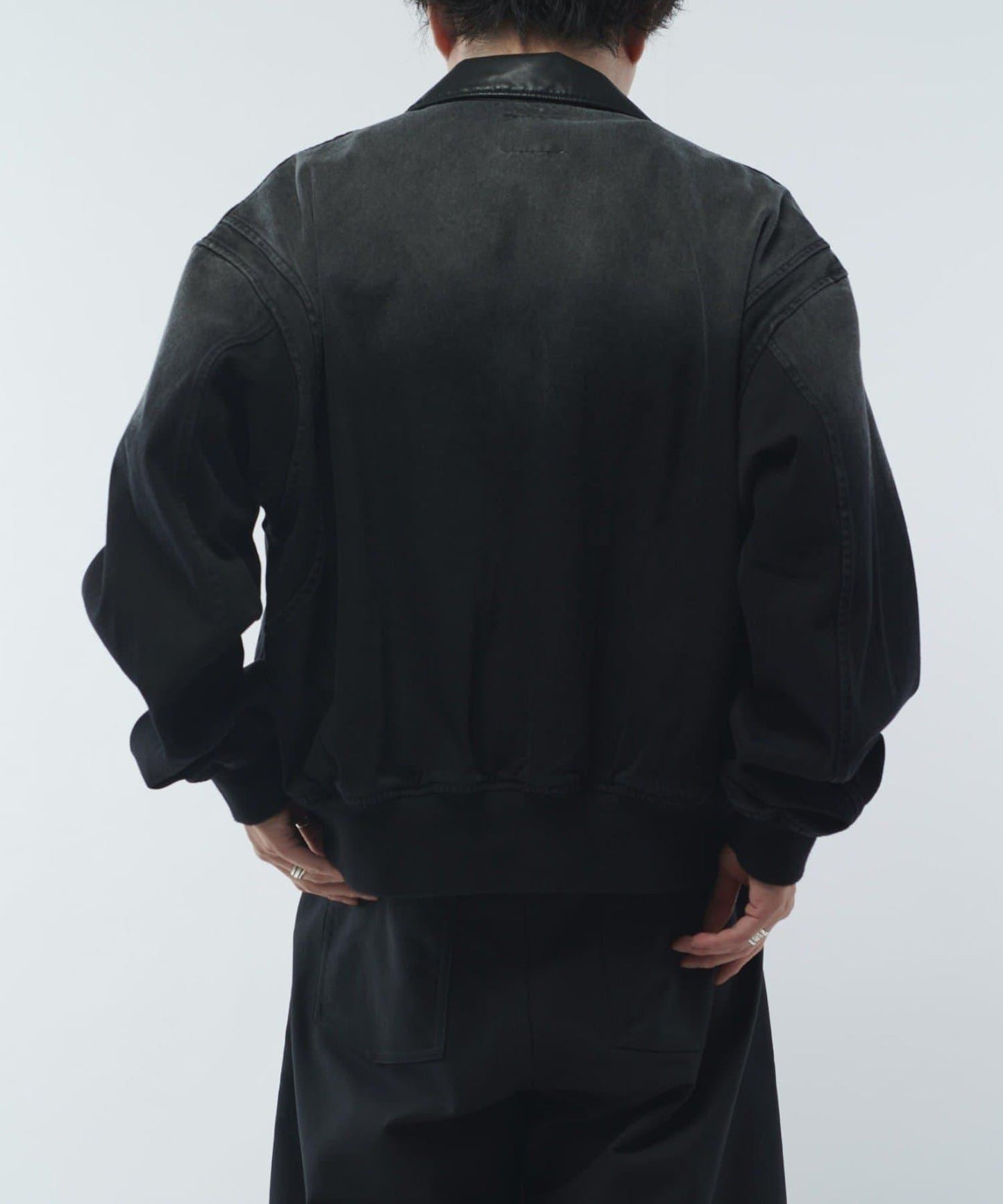 皮革拼接牛仔飛行夾克