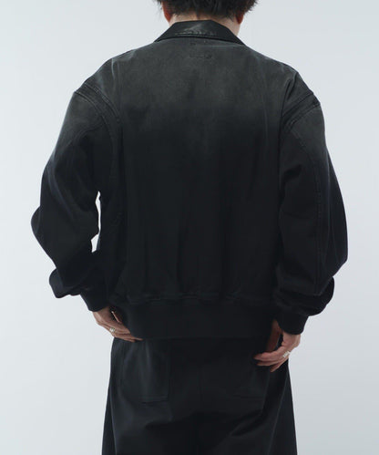 皮革拼接牛仔飛行夾克