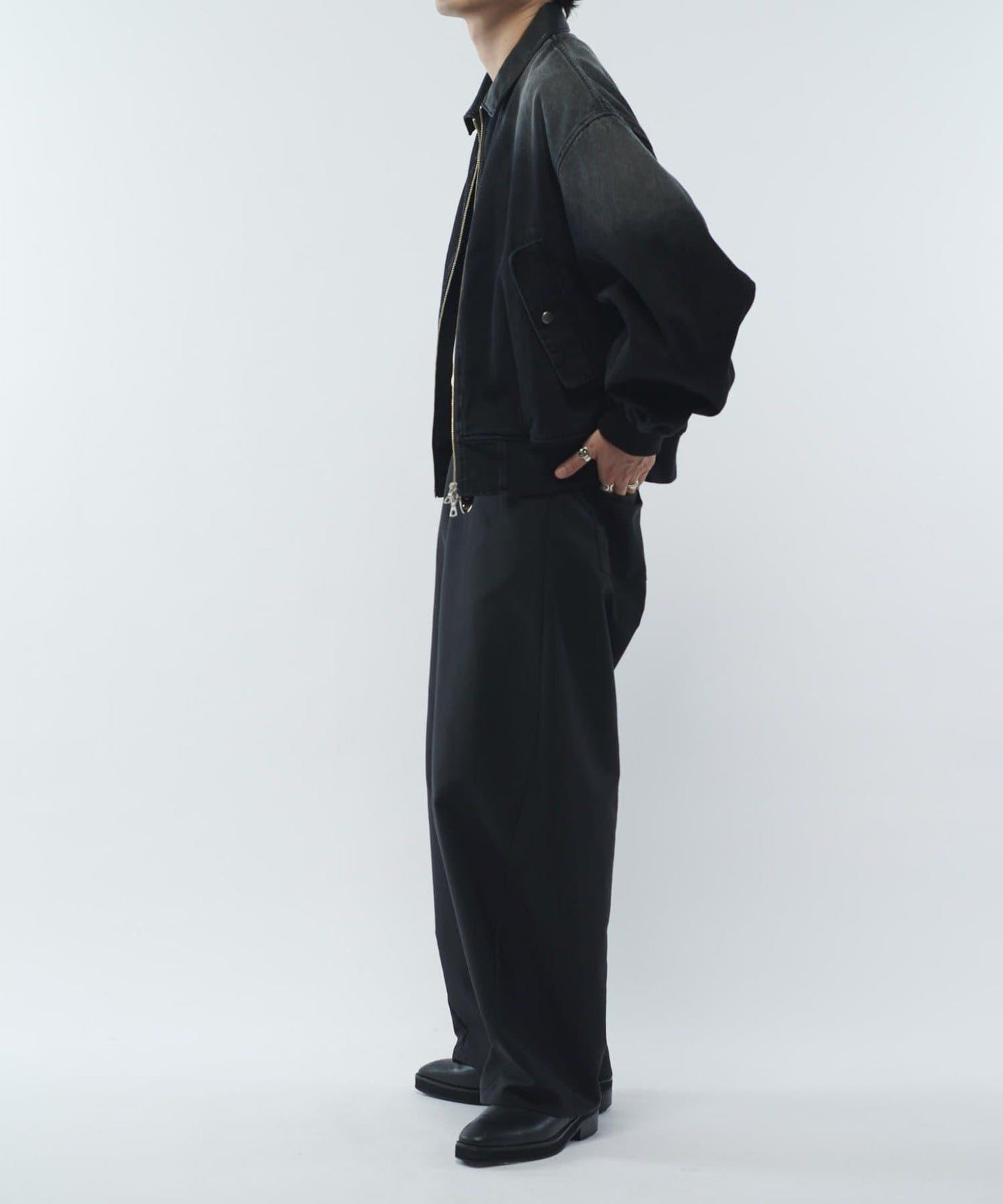 皮革拼接牛仔飛行夾克