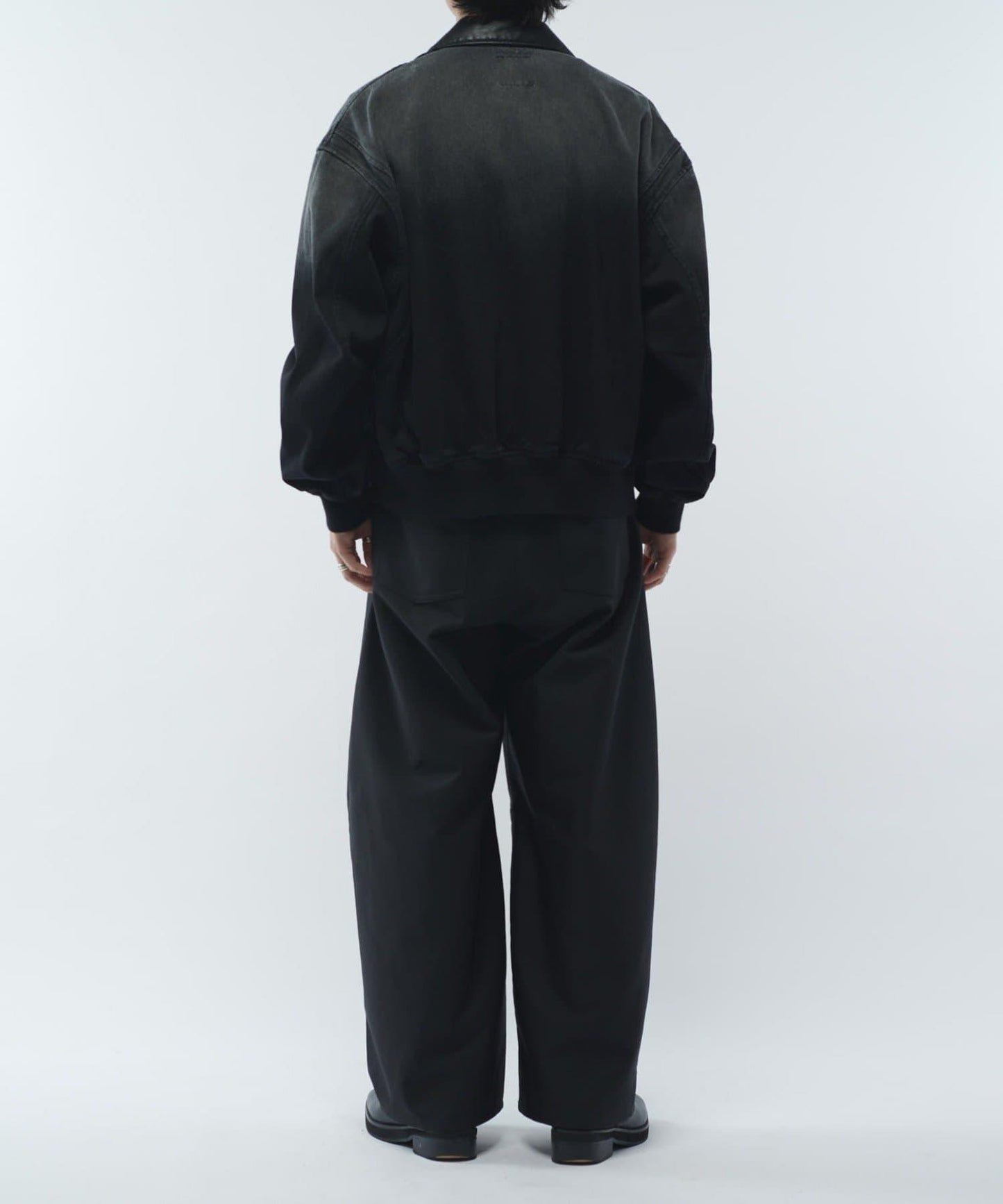 皮革拼接牛仔飛行夾克