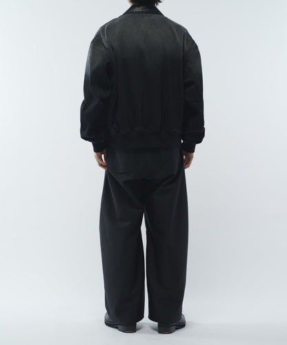 皮革拼接牛仔飛行夾克