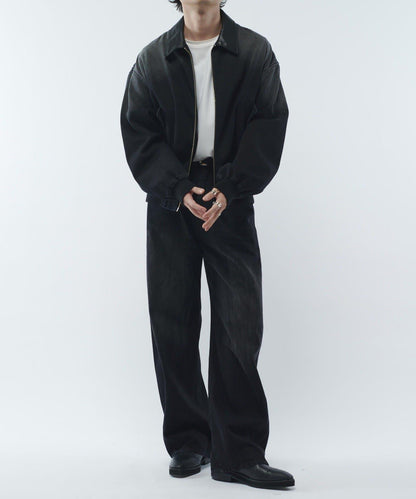 皮革拼接牛仔飛行夾克