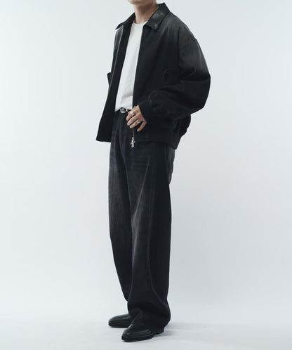 皮革拼接牛仔飛行夾克