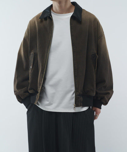 皮革拼接牛仔飛行夾克