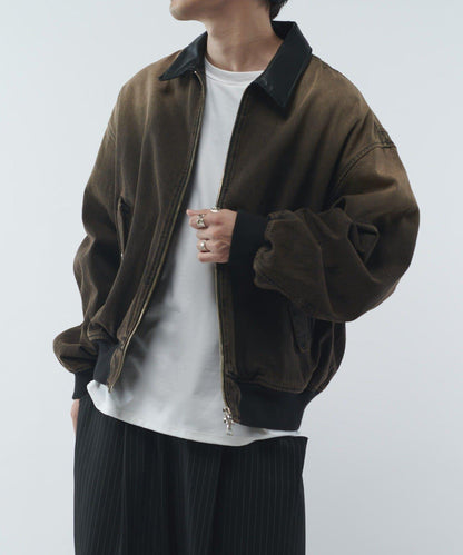 皮革拼接牛仔飛行夾克