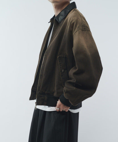 皮革拼接牛仔飛行夾克