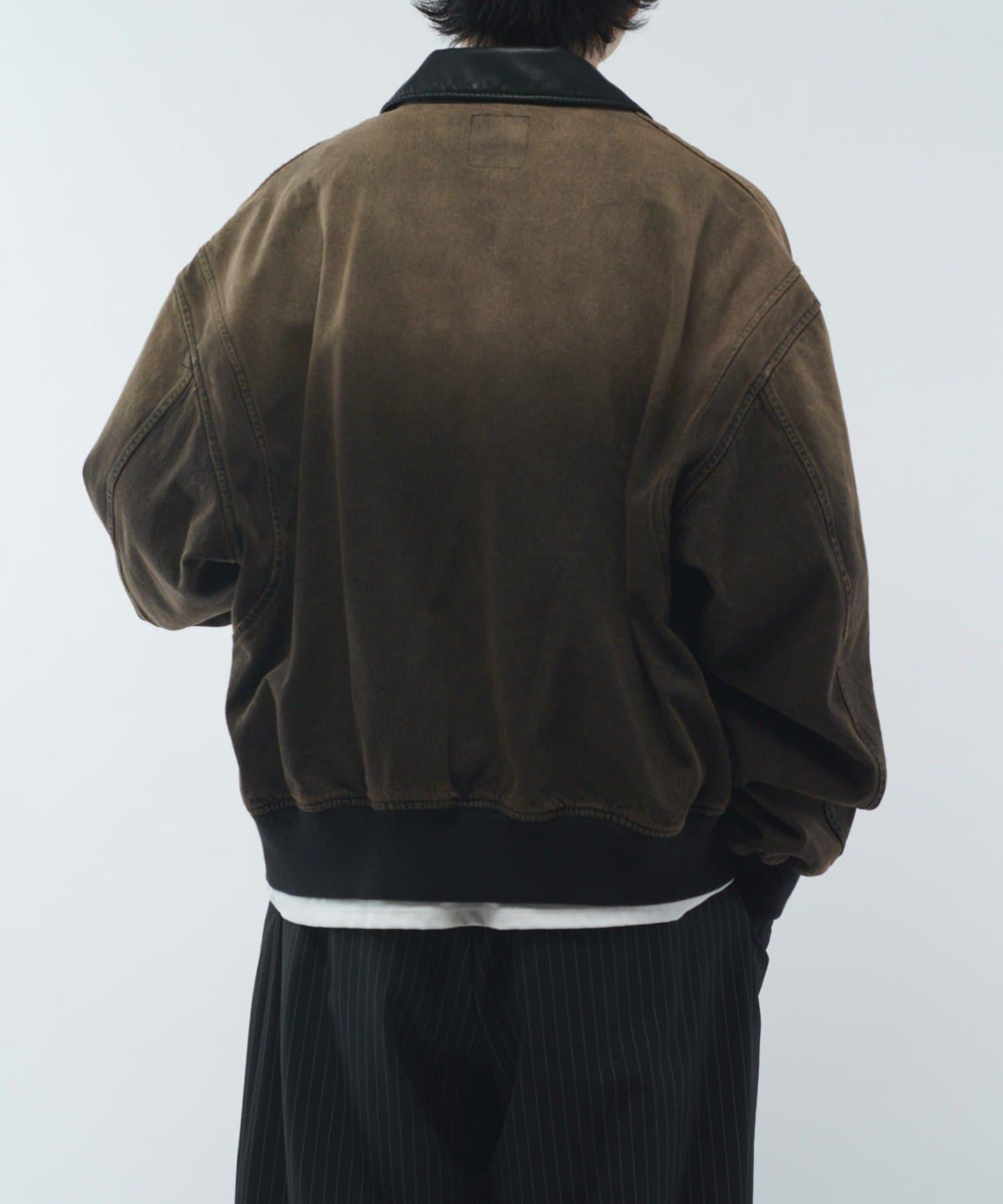 皮革拼接牛仔飛行夾克