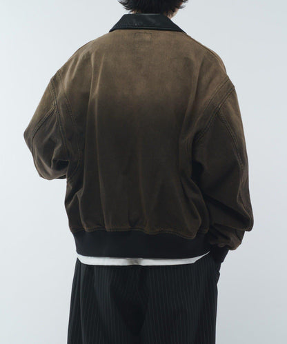 皮革拼接牛仔飛行夾克