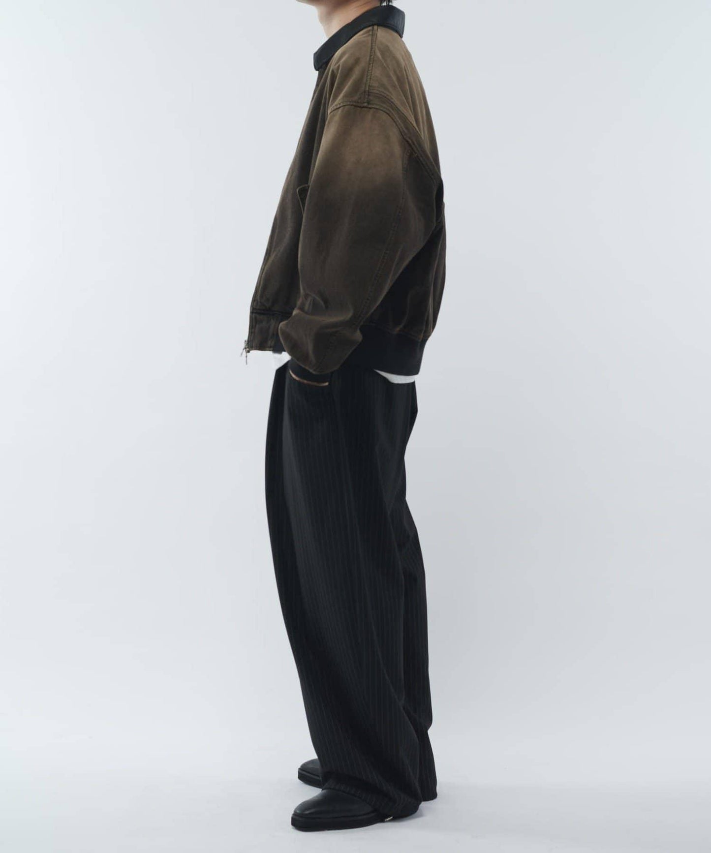 皮革拼接牛仔飛行夾克