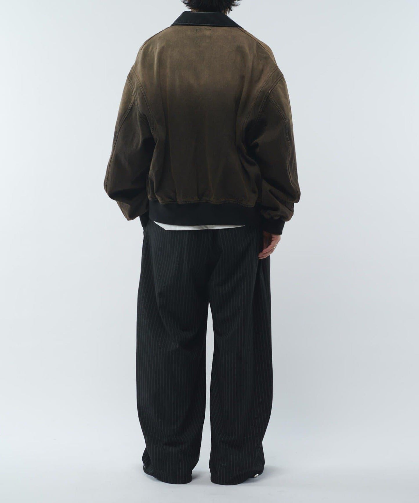 皮革拼接牛仔飛行夾克