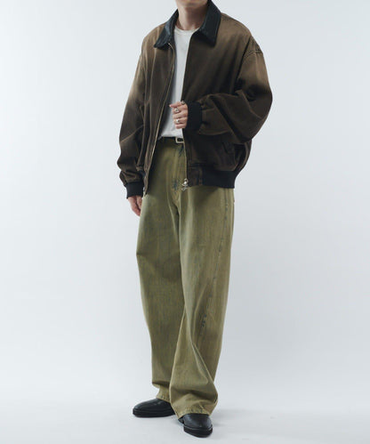 皮革拼接牛仔飛行夾克