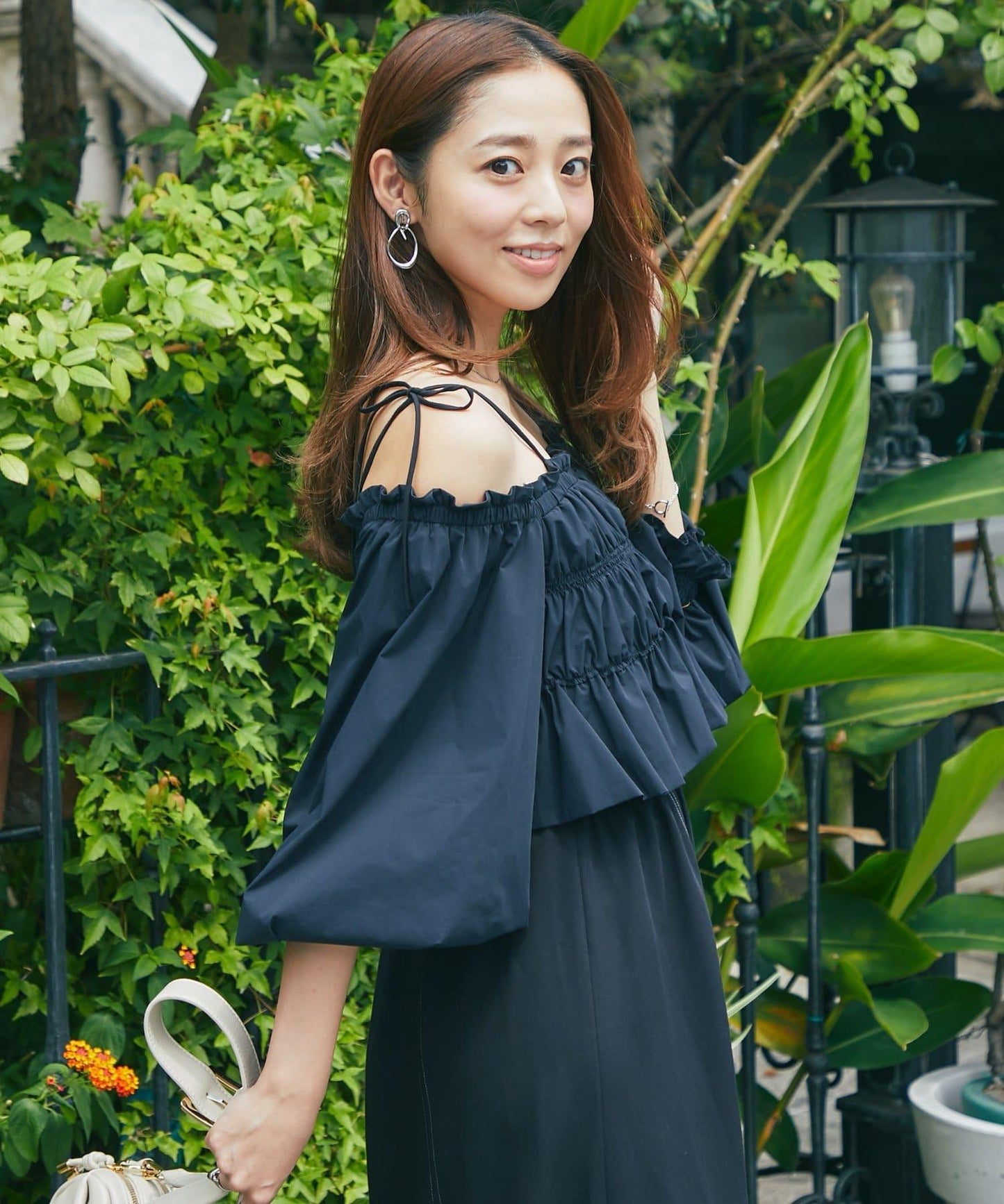 【有小個子尺碼・成熟女性優雅感◎】方領拼接材質褶皺連衣裙