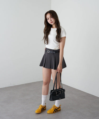 帶腰帶層疊百褶裙